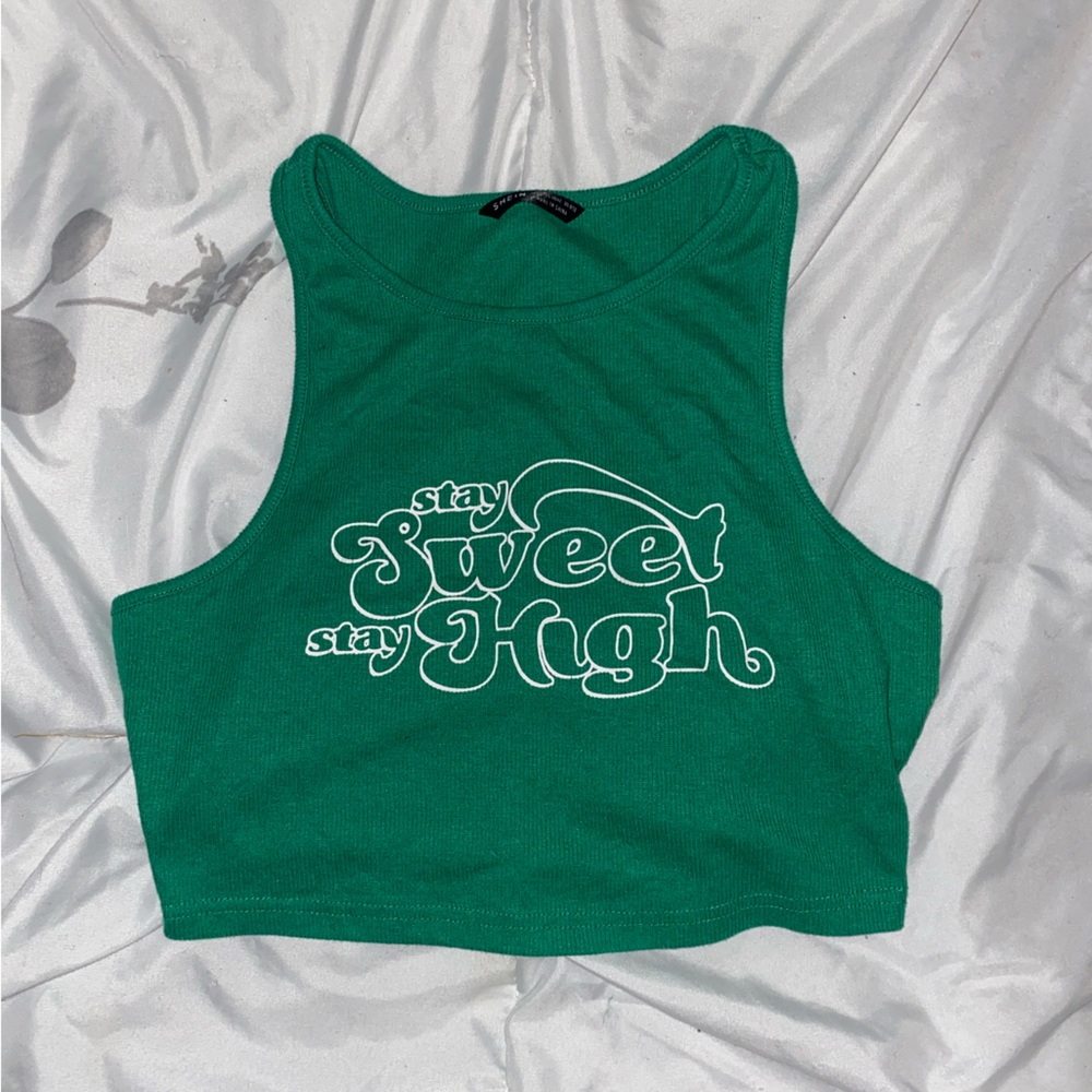 SHEIN ribbed green logo crop top